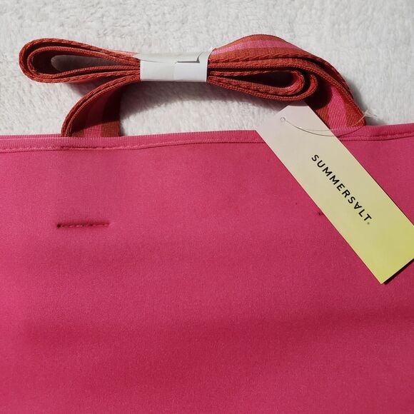 SUMMERSALT Neoprene Beach Tote Pink Red Mesh Zippered Inner Pocket Snap Closure - Picture 2 of 11